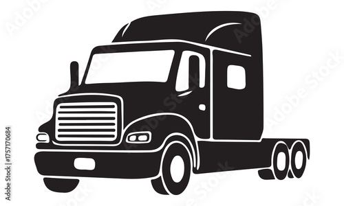 Black silhouette of a modern semi truck cab