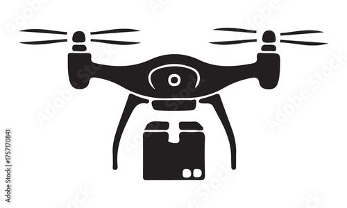 Black silhouette icon of a drone delivering a package