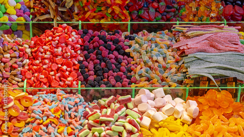 Many Different Colourful Jelly Sweets Flavour Candy Confectionary Shop