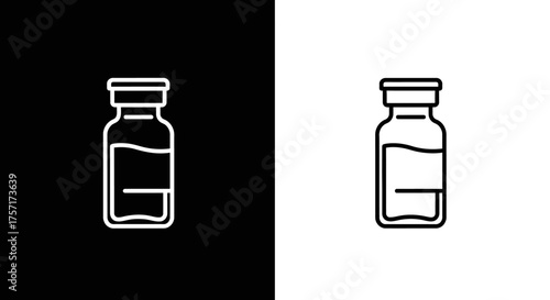 Minimalist Medical Vial Vector Icon in Black and White Line Art Style