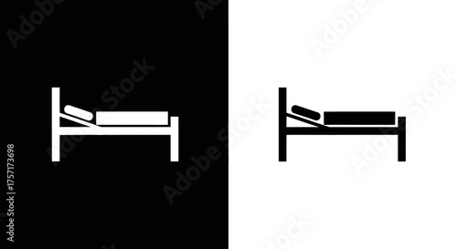 Minimalist hospital bed icon in black and white versions.