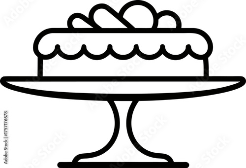 Cake on a Stand Outline Vector Illustration