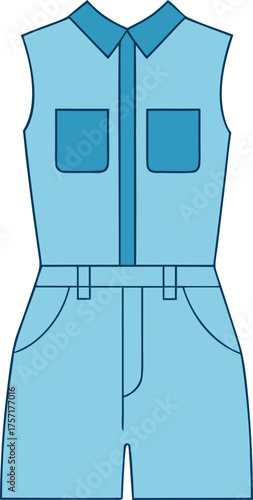 Fashion Denim Romper with Pockets Front View