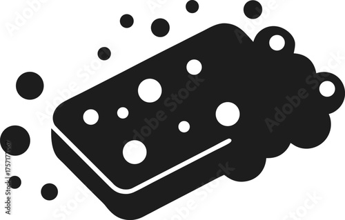 Cleaning Sponge with Bubbles Silhouette Flat Design