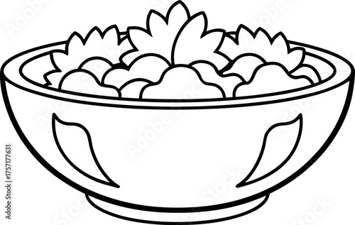 Salad Bowl Outline Kitchenware Vector
