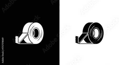 Minimalist Tape Dispenser Vector Icon in Black and White Flat Style