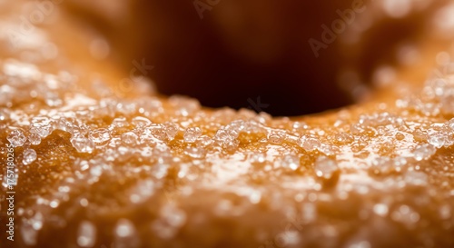 Close-up of Glazed Donut with Sugar Crystals in Warm Lighting