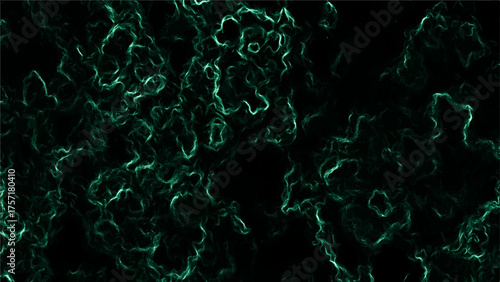 Dark abstract digital background with glowing green electric smoke texture. Plasma energy veins or lightning flow. Futuristic and mysterious visual effect with depth and light contrast.
