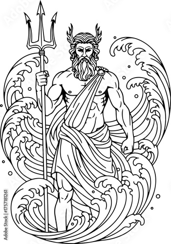 Stylized line art vector of Poseidon