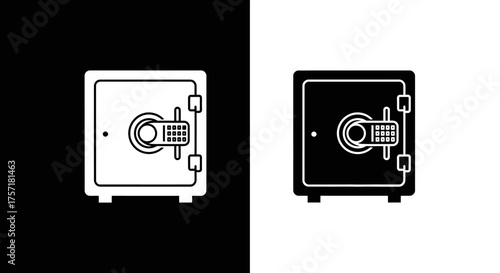 Black and white safe icon set for security and protection.