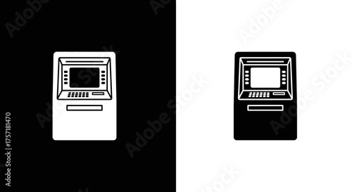 Simple ATM Cash Machine Vector Icon Set in Black and White for Financial Design