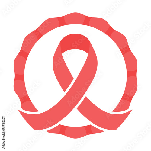 Red Awareness Ribbon Badge or Emblem Icon