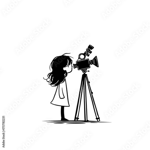 Movie Director. Movie Director simple black and white line art vector logo