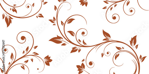 Elegant Seamless Swirling Vine Vector Pattern - Classic Vintage Brown Floral Scrollwork Wallpaper Background