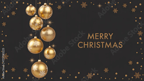 Elegant golden Christmas ornaments sparkle and shine with festive snowflakes, wishing joy and prosperity this holiday season