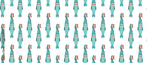 Seamless pattern with blue shark toothbrush for kids. Fun children’s dental care background for oral hygiene and pediatric healthcare design.