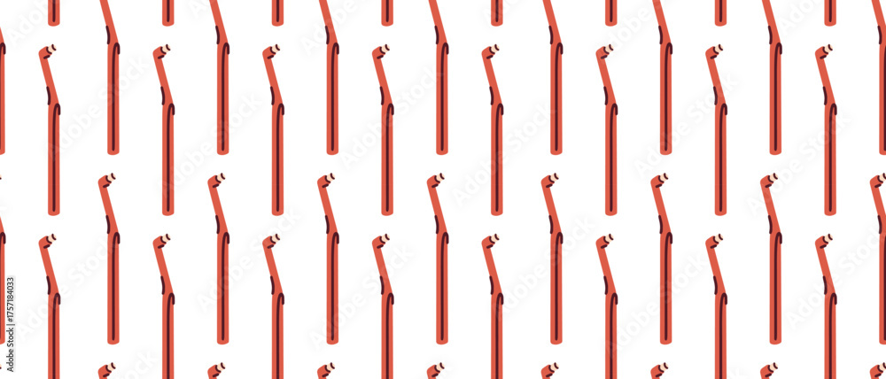 Fototapeta premium Seamless pattern with red end-tuft toothbrush for cleaning braces and dental implants. Repetitive background with special orthodontic tool for oral hygiene and hard-to-reach places.