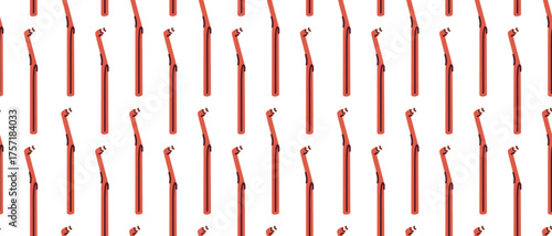 Seamless pattern with red end-tuft toothbrush for cleaning braces and dental implants. Repetitive background with special orthodontic tool for oral hygiene and hard-to-reach places.