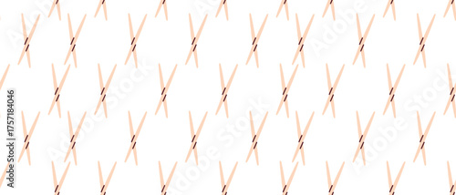 Seamless pattern with wooden toothpicks for cleaning teeth after eating. Repetitive background with simple oral hygiene tool for removing food particles from between teeth.