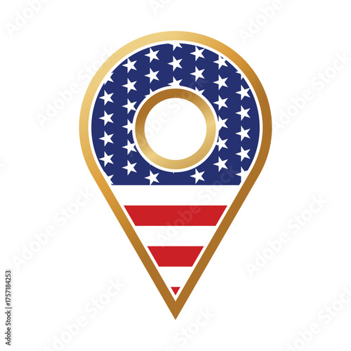 USA flag location pin vector icon isolated on transparent bag round
