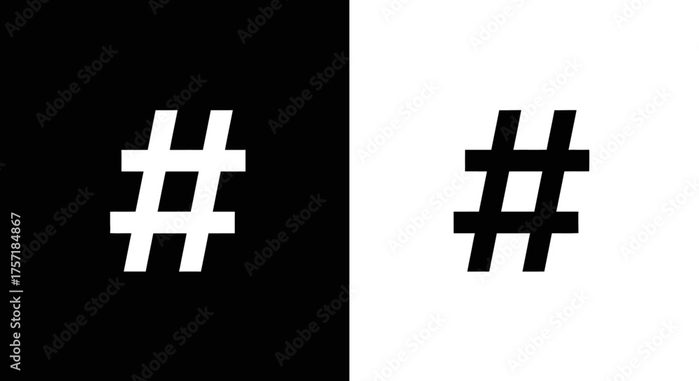 Fototapeta premium Minimalist Hashtag Symbol Vector Icon in Black and White Modern Geometric Style for Social Media
