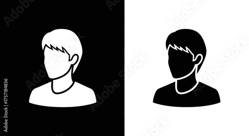 Minimalist Male User Profile Vector Icon Set in Black and White