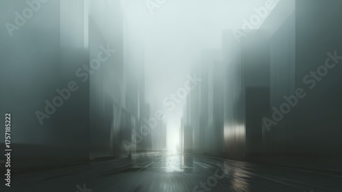 Mysterious city street under hazy overcast sky