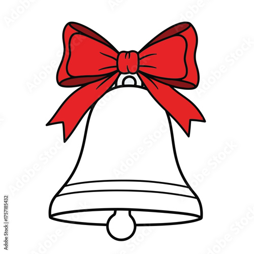 A hand-drawn illustration of a white bell with a prominent red bow on top, symbolizing holiday cheer and celebration.