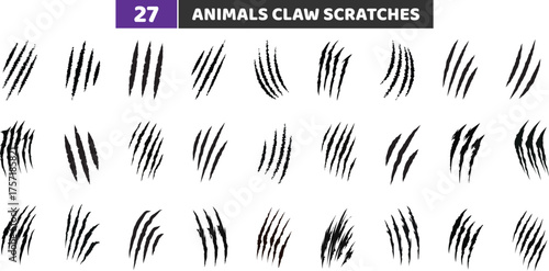 Animal Claw Scratches Icons Set, Wild Beast Rips and Scratch Mark Vector Collection
