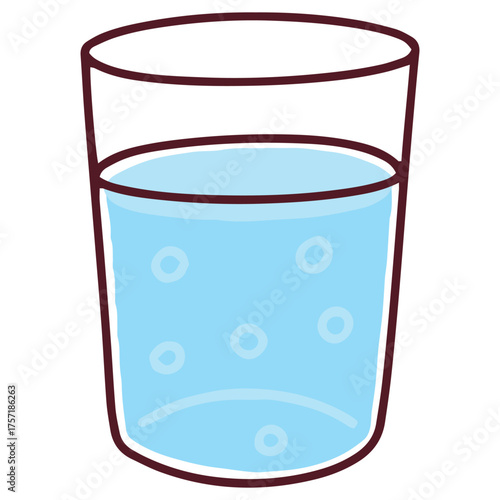 A simple glass of clean, blue water with bubbles. This represents hydration, health, and wellness, and can also be used as a mouth rinse during a daily dental care routine after brushing teeth.