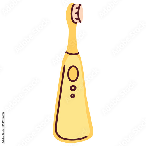 A modern yellow electric toothbrush for advanced dental care. This powered device uses high-speed vibrations or rotations for a more effective and thorough cleaning of teeth and gums compared to a man