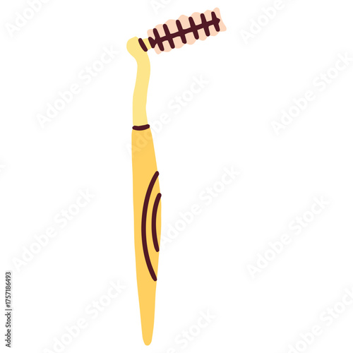 A yellow, angled interdental brush designed for effectively cleaning between the back teeth, around bridges, and braces. The bent head provides better access and control for a thorough interdental 