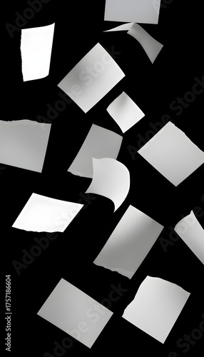 Falling White Papers on Black
