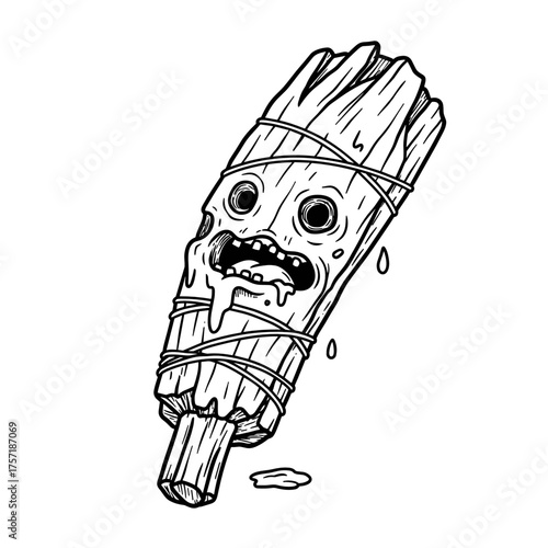 Scary Halloween-themed wooden character with exaggerated facial features  