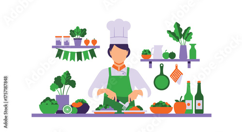 Skilled Chef Prepares Fresh Ingredients for Delicious Culinary Creations