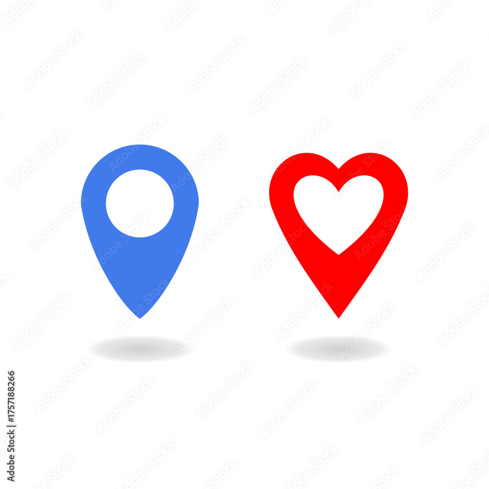 Fototapeta premium 2 kind of maps pin normally and heart pin, love map pin for relationship map distance.