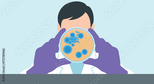 Microbiologist Examining Bacterial Colonies Growth on Agar Plate in Laboratory