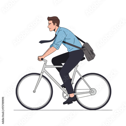 Man riding bicycle illustration isolated on white background commuter transport and lifestyle
