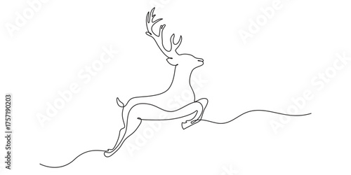 continuous line art drawing Reindeer vector illustration,2
