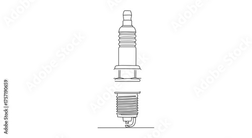 Spark plug line drawing for automotive branding, engineering graphics, car part illustration, auto repair diagrams, engine schematics, technical publications