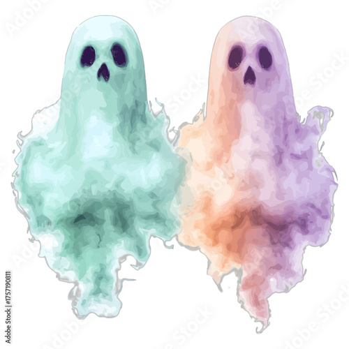 Cute Watercolor Ghosts Clipart: Spooky Halloween Illustration
