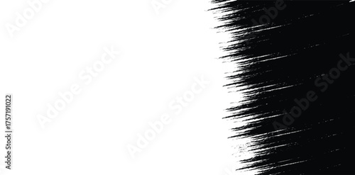 Black Paint Brush Stroke Edge with Bristle Texture for Grunge Borders, Transition Effects, and Abstract Overlays