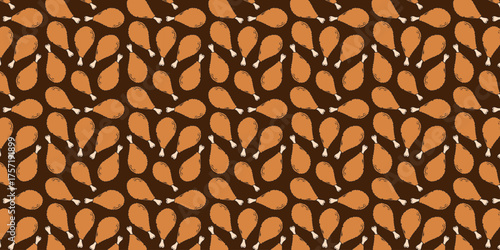 Seamless Pattern of Roasted Chicken Legs on Dark Background Festive Food Design for Thanksgiving, Christmas