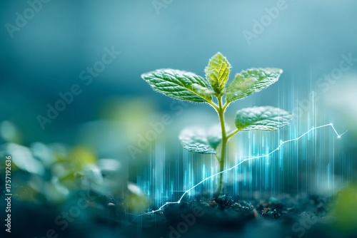 Close-up of a glowing neural network pattern overlaid on a rising stock chart; macro perspective with blurred code and charts, neon purple-cyan color palette, dynamic techy composition