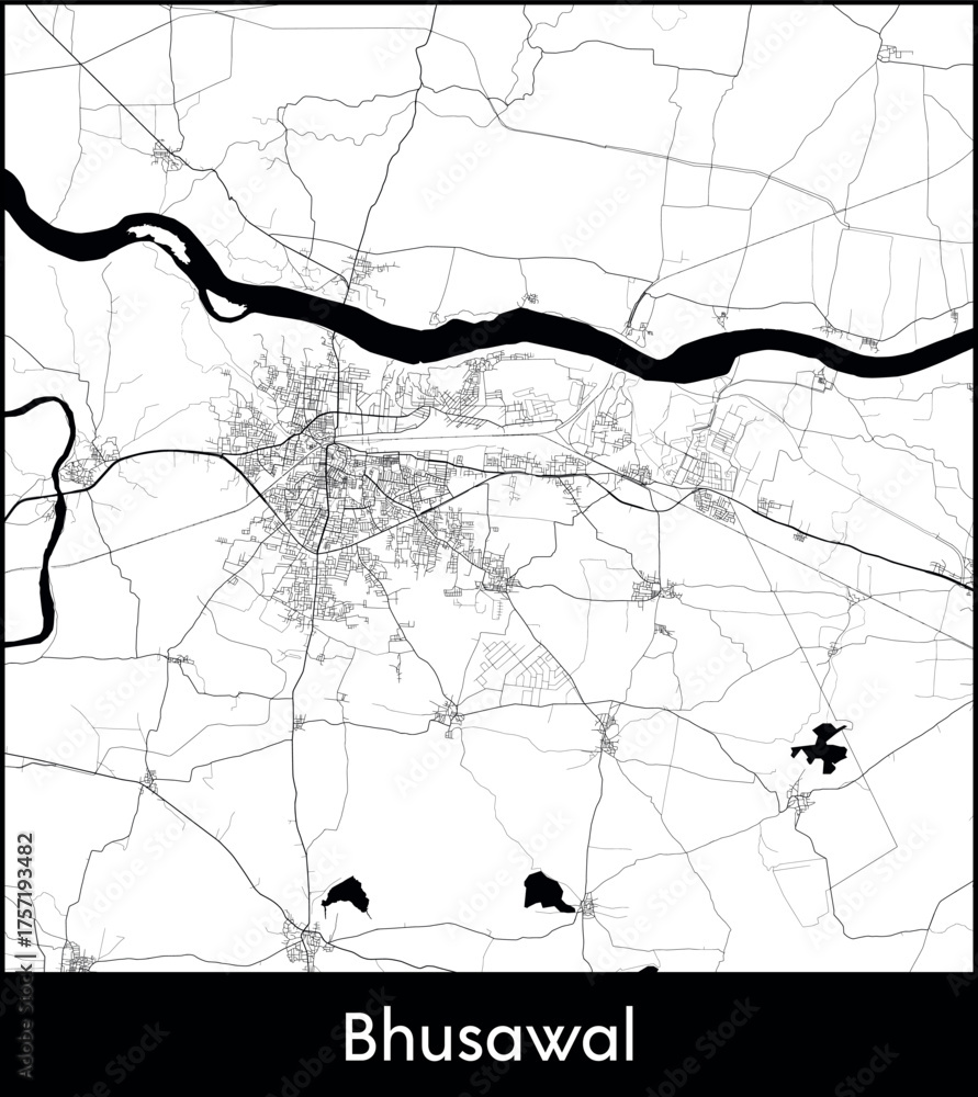 Obraz premium Bhusawal city map, India - Topographic vector map poster