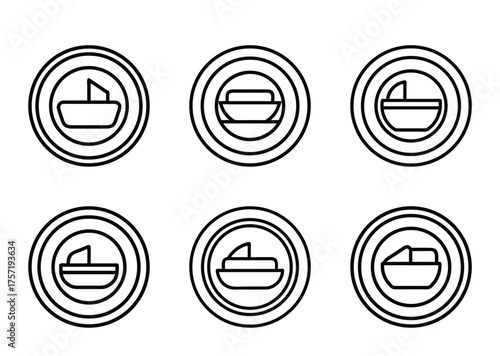 Wallpaper Mural Set of six vector boat icons with a clean and simple style Torontodigital.ca