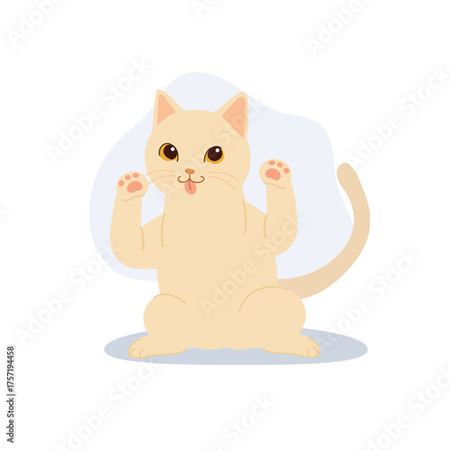 cute beige cat sitting with paws up tongue out in playful mood created for adorable pet design concept suitable for stickers and prints