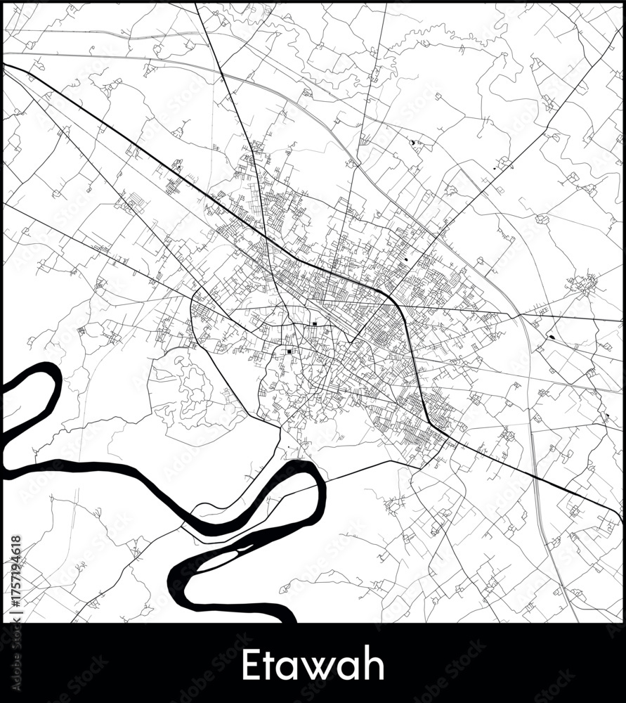 Naklejka premium Etawah city map, India - Topographic vector map poster
