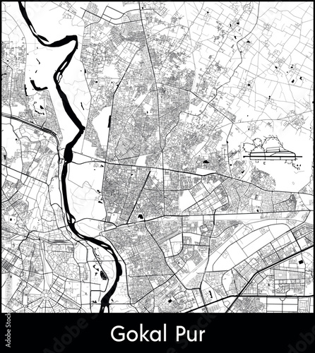 Gokal Pur city map, India - Topographic vector map poster