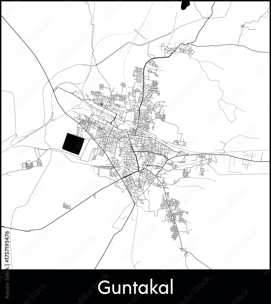 Naklejka premium Guntakal city map, India - Topographic vector map poster